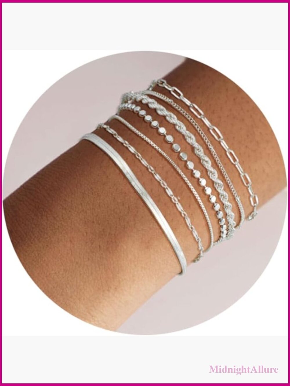 Trendy Silver Bracelet Set Stackable Dainty Adjustable Layered Bracelets for